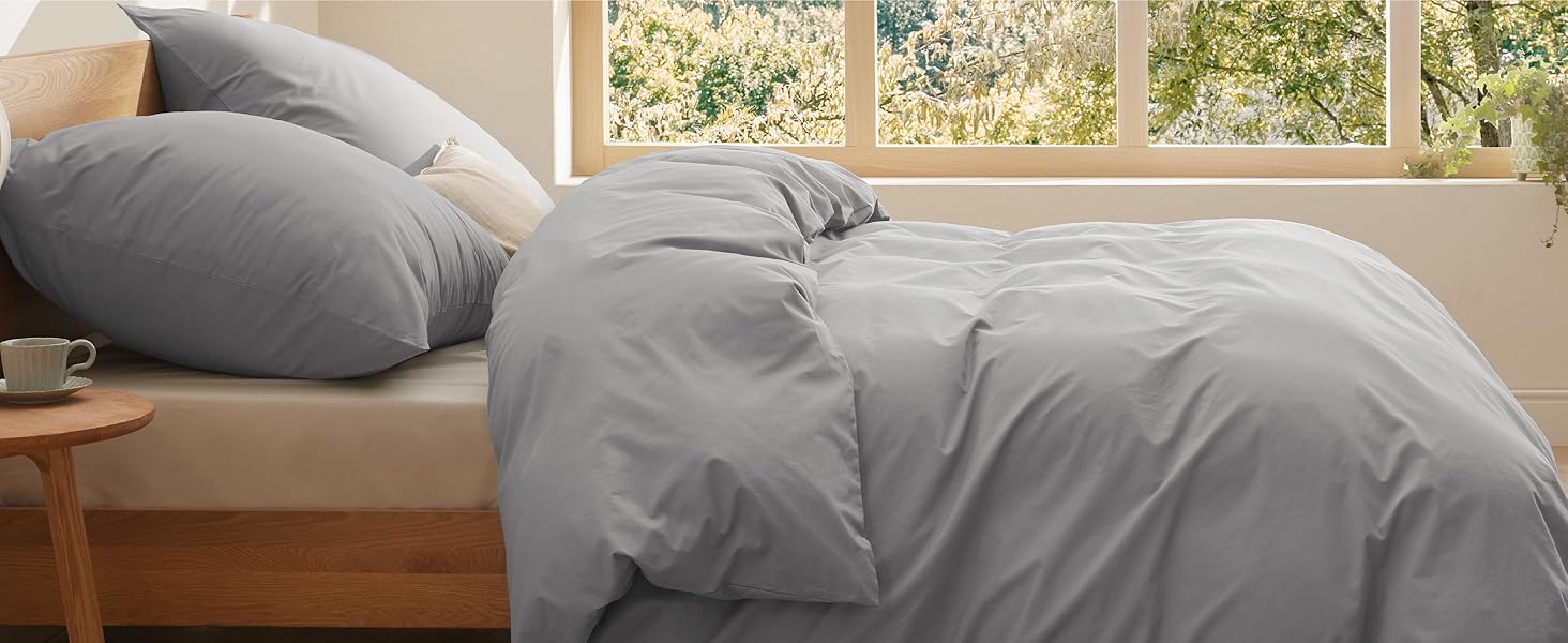 Комплект постільної білизни BEDSURE 135x200 з бавовни (4 частини) - сірий, з ремінцем, Oeko-Tex, з двома наволочками 80x80 см