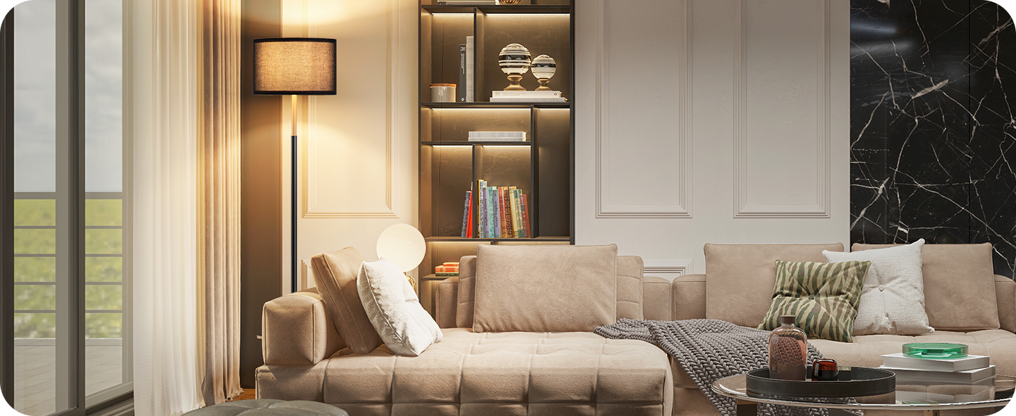 Стійка лампа EDISHINE для вітальні, 160 см, арка, з вимикачем на ніжці, включає LED-лампу E27 (6W, 2700K), абажур з чорного льону, сучасна лампа для спальні