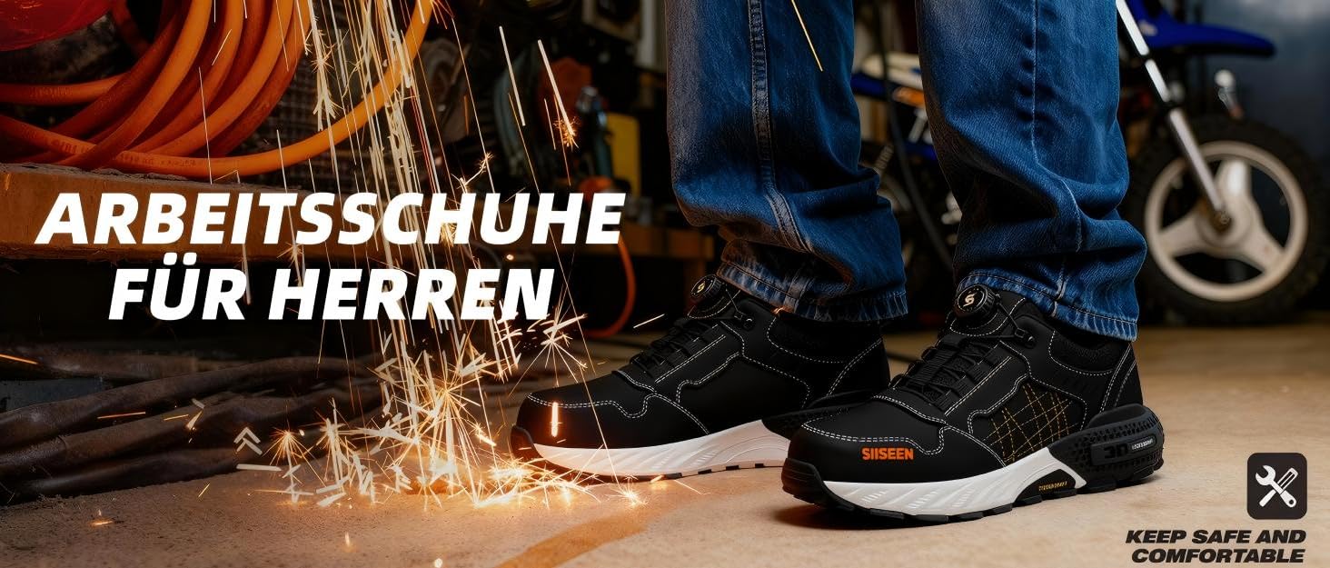 Черевики робочі чоловічі з металевим носком, легкі, дихаючі та міцні, з Clickers та захистом від проколів, неслизька підошва – взуття для професій та будівництва, 44 EU, чорний