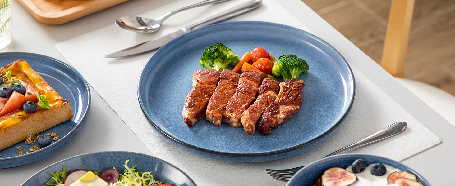 Набір посуду Steingut vancasso ANYA (24 шт.) - синій, сучасний, для 6 осіб, з тарілками, суповими тарілками, десертними тарілками та мисками. Можна мити в посудомийній машині та використовувати в мікрохвильовій печі.