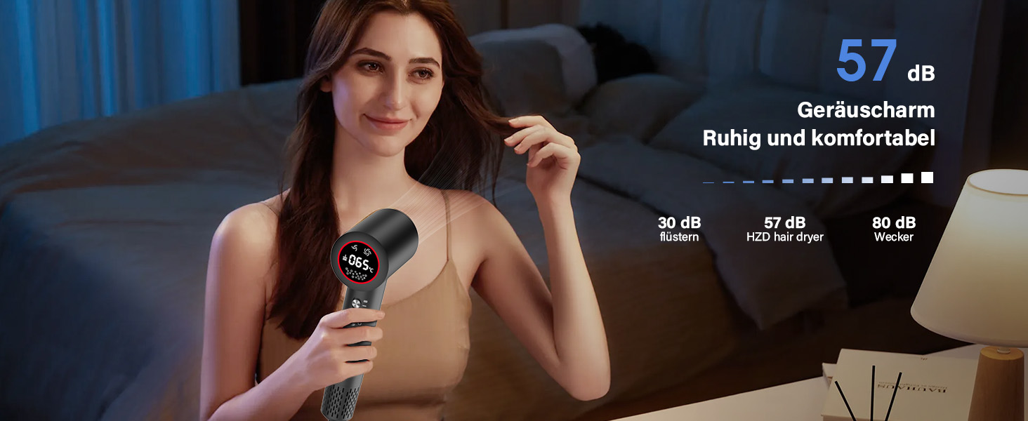 Фен з дифузором, 110000 об/хв безщітковий двигун, низький шум 57dB, для подорожей та дому, Dark Grey