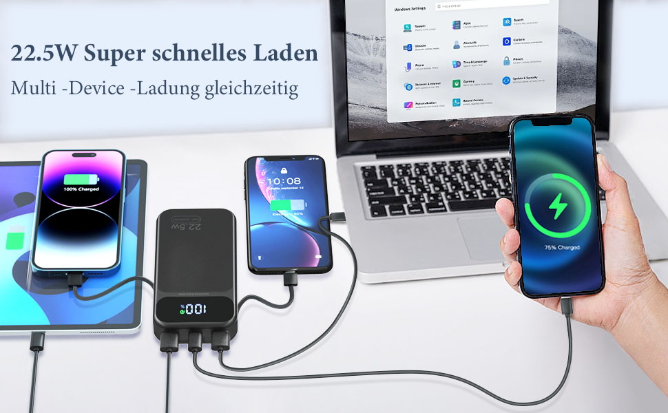 Power Bank 25800mAh 22,5W з LCD дисплеєм: швидка зарядка PD3.0 QC4.0, USB-C вхід/вихід, портативний зарядний пристрій для смартфонів