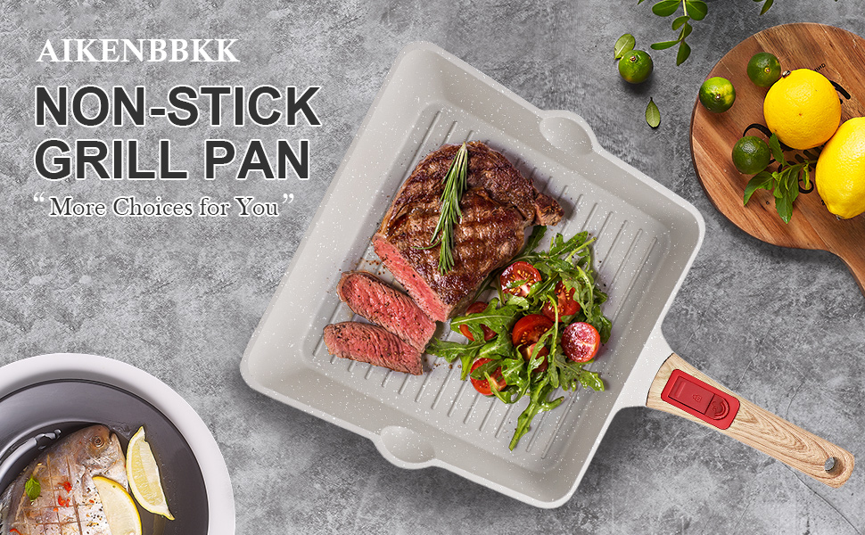 Сковорідка гриль 24x24 см з знімною ручкою, алюмінієва антипригарна сковорода для стейків, підходить для посудомийної машини та духовки (біла) 24 см