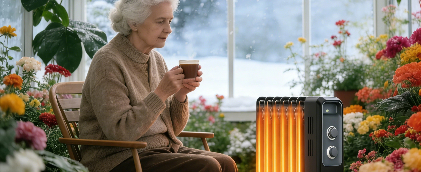 Масляний радіатор COWSAR з економним споживанням енергії, швидким нагрівом, 3 режими, захист від перекидання та перегріву, 1200W, для вітальні та спальні, чорний