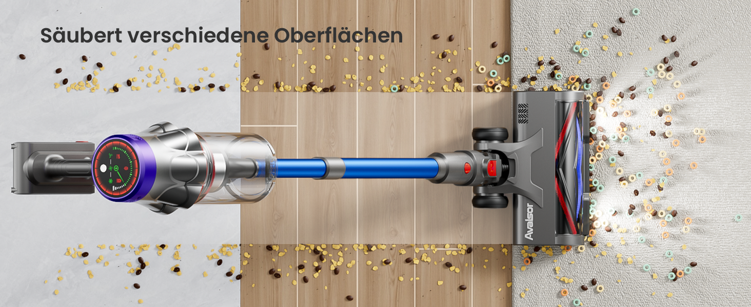 Бездротовий акумуляторний пилосос 48000Pa/580W/65Min, об'єм 1,8L з функцією від'єднання пилу, антизаплутана щітка, 8-ступенева фільтрація. Підходить для килимів, шерсті тварин та твердих поверхонь. Колір: блакитний