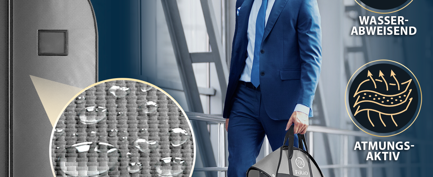 FiRiO® Преміум мішок для одягу 180 см - складаний мішок для весільних та довгих суконь, пальто, з ручкою для подорожей та зберігання. Дихаючий чохол для захисту одягу 180x60 см, 1 шт. (Сірий)