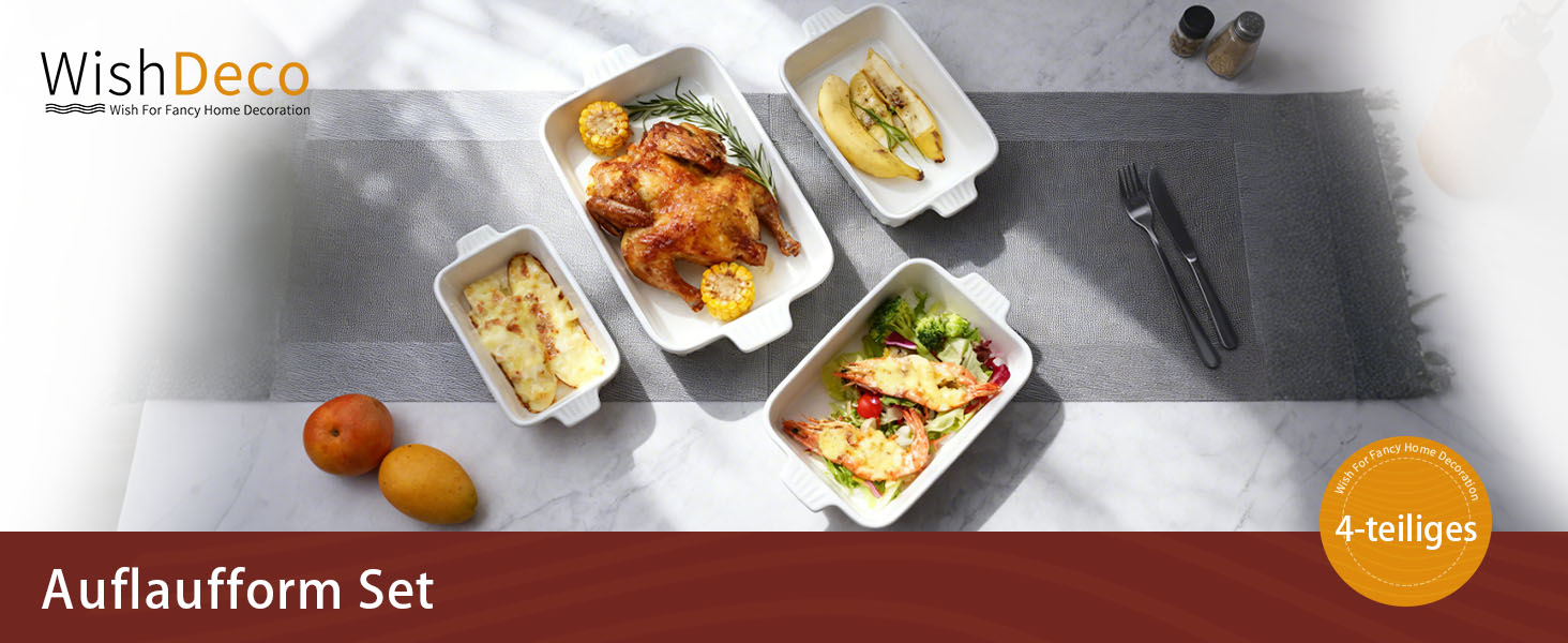 Набір форм для запікання (4 шт.), прямокутні, кераміка, для лазаньї, з ручками, жаростійкі, підходить для мікрохвильової печі та мийки