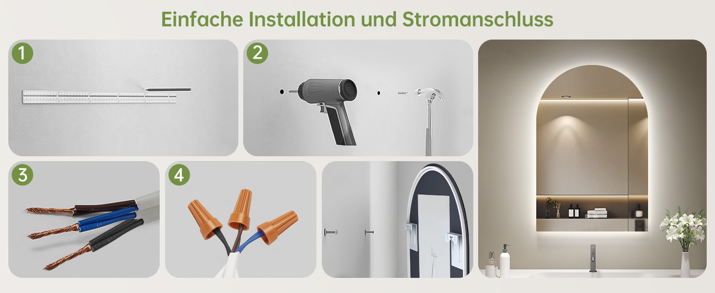 Дзеркало для ванної кімнати з підсвічуванням, арочне, без рами, 75x50 см. Touch-вимикач, регулювання яскравості, 3 кольори світла, антизапар