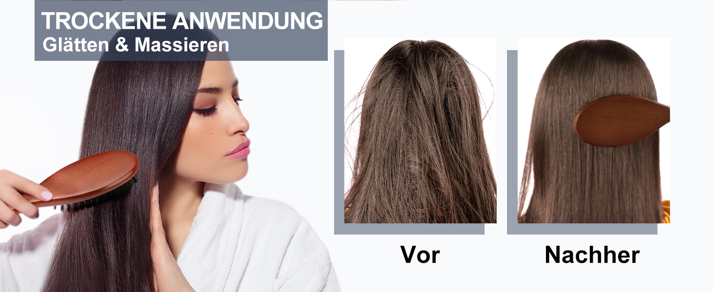 Дерев'яна щітка для волосся AISEELY з щетиною дикого кабана (2 шт.) - для гладкої зачіски, зменшує посічені кінчики та пухнастість