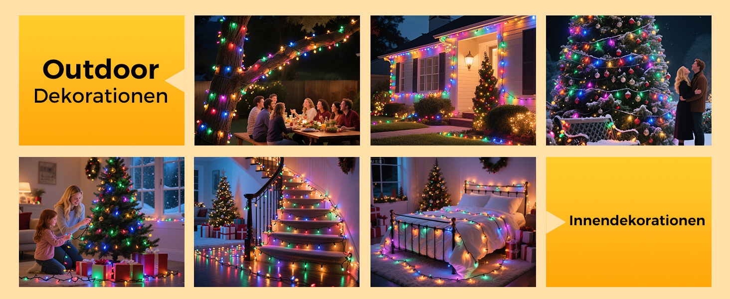 LED гірлянда на ялинку: 250 LED, тепле біле світло, 15м, IP44, 8 режимів, таймер, для дому та саду