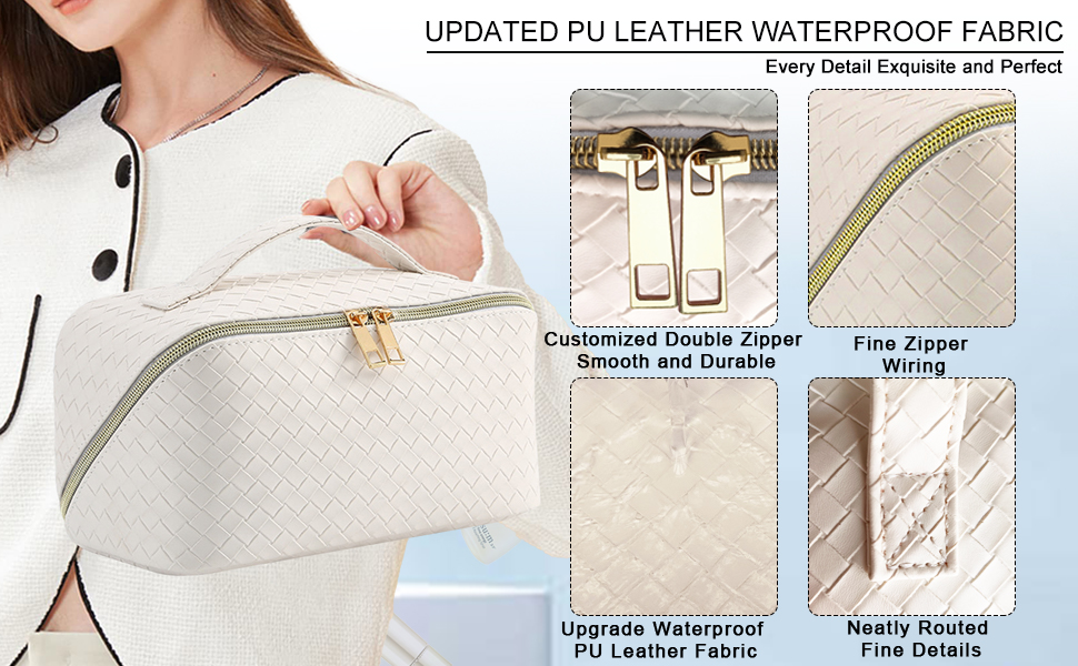 Косметичка для подорожей жіноча з великим відділенням, водонепроникна, з перегородками, органайзер (кремовий персиковий, чорний)