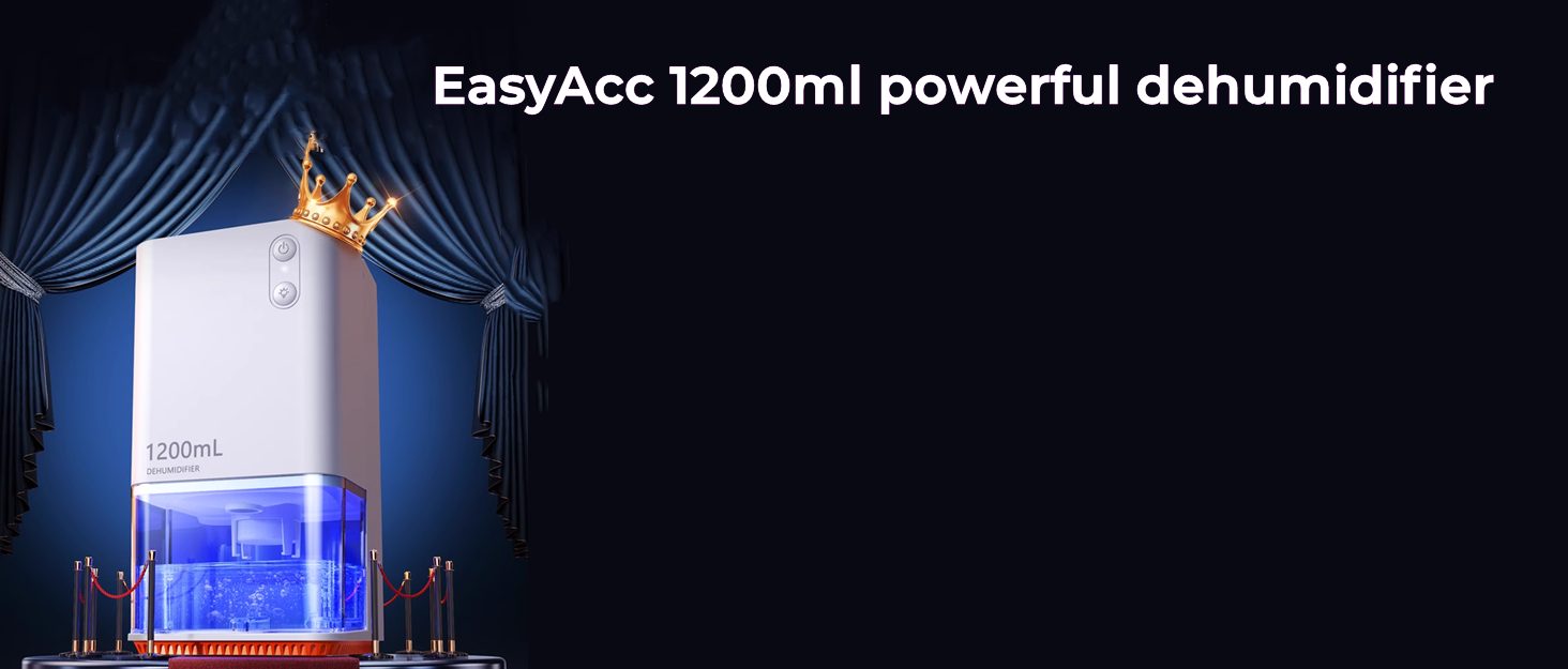 Електричний осушувач повітря EasyAcc 1200 мл – тихий портативний міні-девайс проти вологи з автоматикою та нічним світлом для офісу, спальні, ванної кімнати