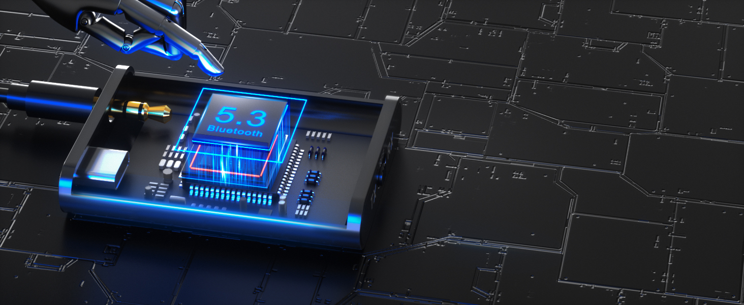 1Mii Bluetooth 5.3 адаптер для телевізора та навушників, 2-в-1 передавач/приймач, aptX-Adaptive & HD аудіо, 3.5 мм роз'єм, для стереосистеми, літака, MP3, чорний