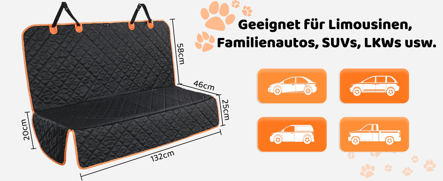 Захисний чохол на сидіння автомобіля для собак KYG, з ременем безпеки, водовідштовхуючий, зносостійкий, 132x58x46 см, підходить для більшості авто, вантажівок та позашляховиків