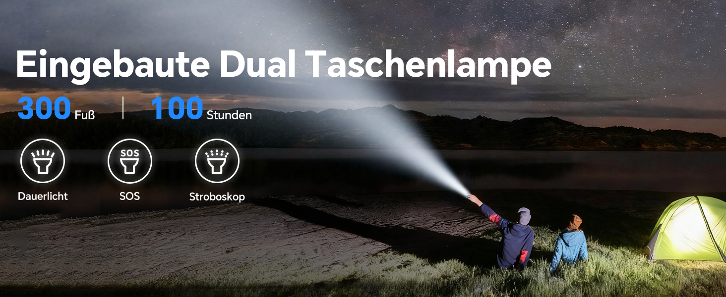 Powerbank Solar 26800mAh з USB-C, 5 виходів, водонепроникний, з карабіном та ліхтариком, для кемпінгу, телефонів та планшетів (блакитний)