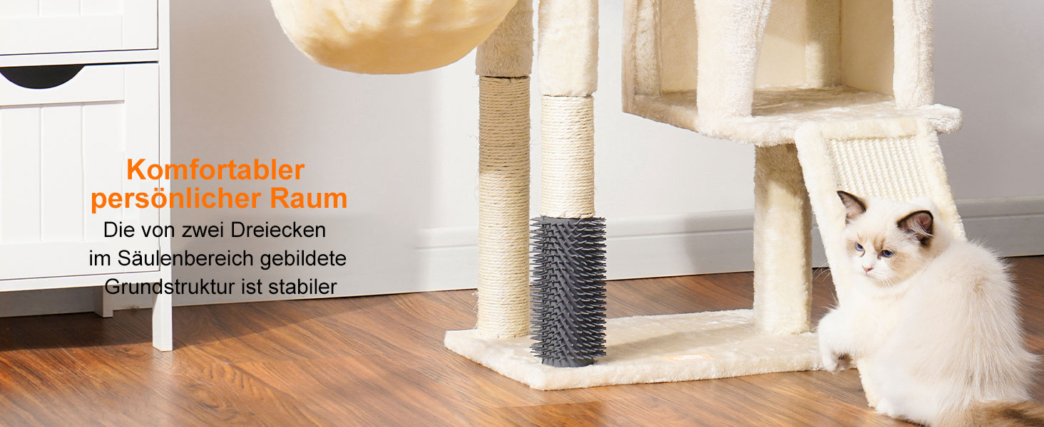 Котячий будиночок Heybly з щіткою для котів, котячий будиночок для домашніх котів з м'якою підставкою з плюшу, котячий когтетоп з кошиком, когтеточкою та когтедровом, HCT005SG (Бежевий)