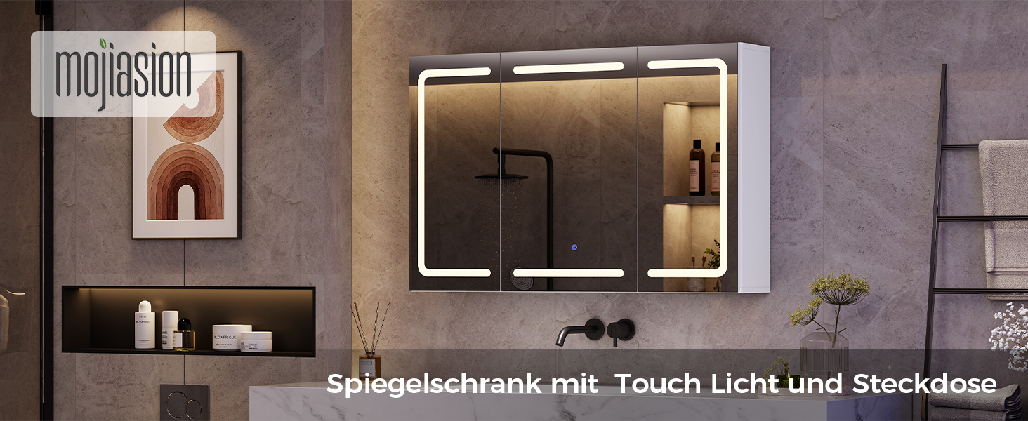 Дзеркало-шафка для ванної кімнати з LED-підсвічуванням, розеткою та 3 колірними температурами. Ванна шафка 60x90x16 см (ВxШxГ), з регулюванням яскравості + сенсорне керування. Біла дзеркальна шафка з 3 регульованими полицями та дзеркалом 60x90x16 см