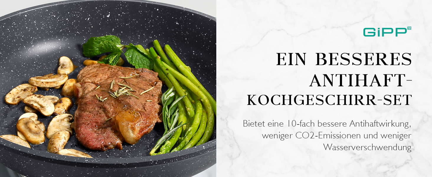 Набір посуду GiPP Keramik Antihaft: 22 частини (сірий) - посуд з керамічним покриттям, без PFAS, PFOA, PTFE, PFOS