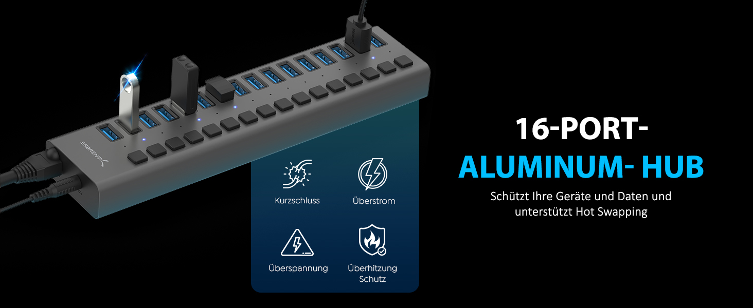 Зарядний пристрій Sabrent USB 60W 10 портів, швидка зарядка для MacBook, ноутбуків USB-C, iPhone, Samsung Galaxy (AX-TPCS)