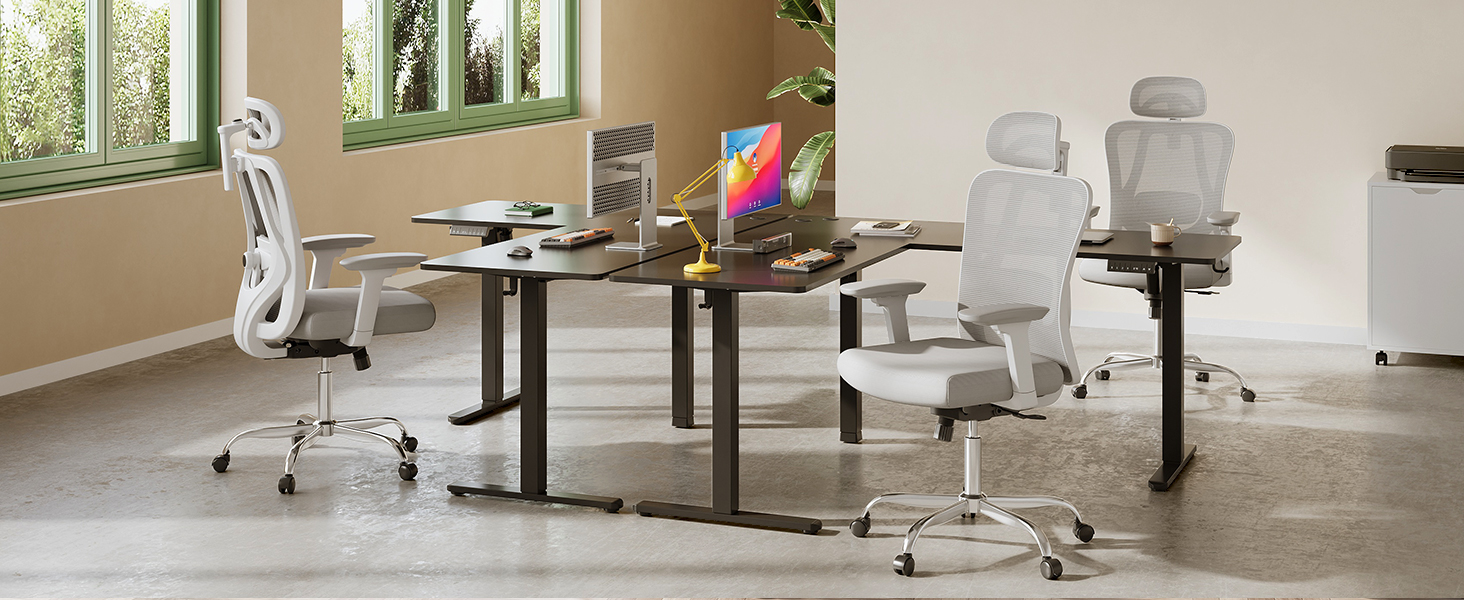 Офісне крісло Devaise: ергономічне крісло з регульованою спинкою, підголівником та поперековою підтримкою, 3D підлокітниками, 3-ступеневим нахилом та дихаючою сіткою для дому та офісу, біле