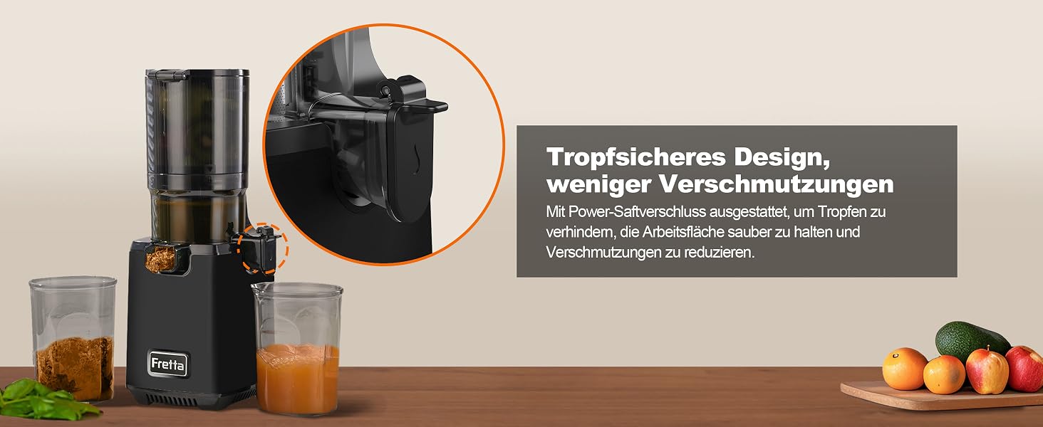 Шнекова соковижималка Fretta Slow Juicer для овочів та фруктів, матово-чорна