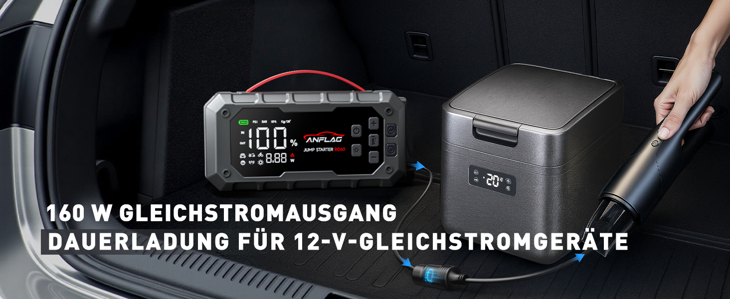 Портативний акумулятор Starthilfe ANFLAG 7000A 26800mAh з компресором 160PSI для автомобілів, підтримка бензинових та дизельних двигунів (14.0L), PD65W, LED-ліхтар