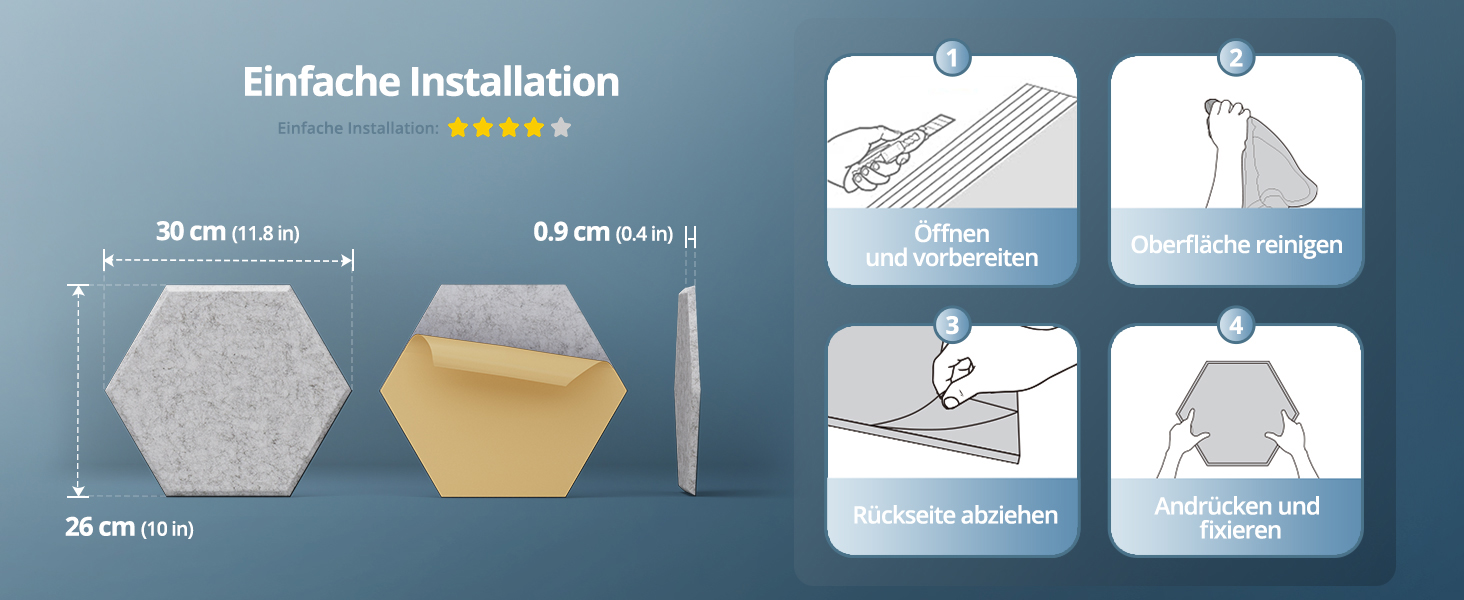 Акустичні гексагональні панелі самоклеючі, 12 шт, звукопоглинаючі шестикутні плити для студії, вітальні, геймерської зони та офісу, сірі (30 x 26 x 0,9 см)