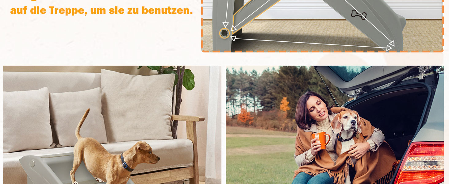 Сходинка для собак та котів SUBTLETY: розкладні сходи з 4 антиковзними сходинками, до 75 кг (колір: коричневий)