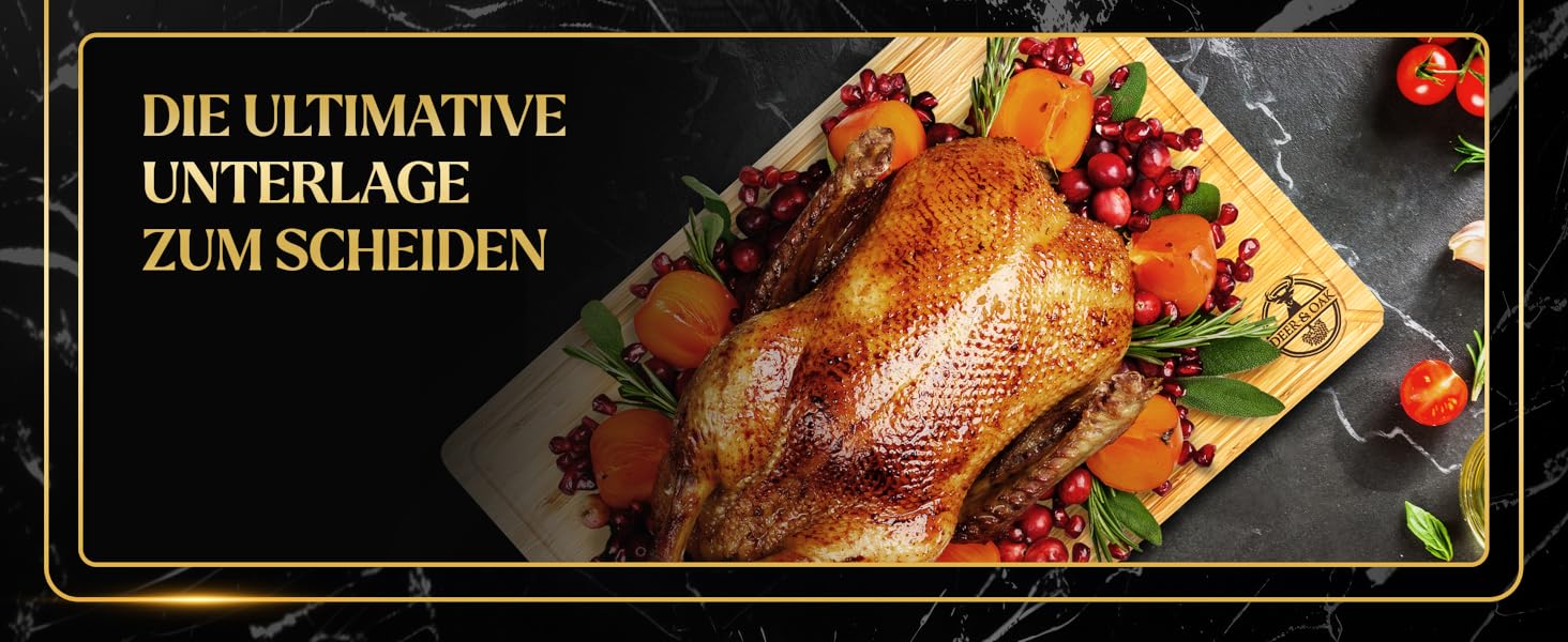 Дерев'яний обрізний стіл Deer & Oak XXXL 60x40x3.2 см - Преміум дерев'яний стіл для кухні, бамбуковий обрізний стіл 60 см, обрізні дошки для сервірування та нарізання - двосторонній, попередньо олійований, з жолобками для соку, бічні ручки