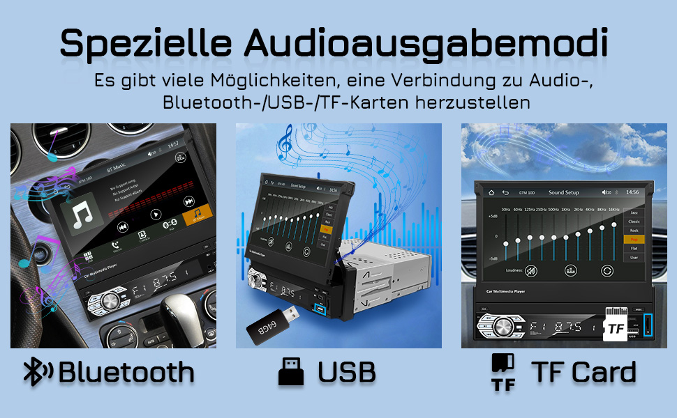 EZoneTronics 7-дюймове 1DIN автомагнітола з CarPlay/Android Auto, сенсорний екран, Bluetooth, підтримка SWC, Mirror Link, еквалайзер, FM/RDS, USB Type-C, AUX, TF-карта, камера заднього виду CW0013