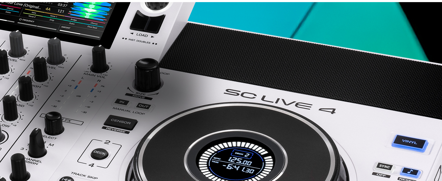 DENON DJ SC LIVE 4 - DJ контролер з розділенням на стеми, Wi-Fi, вбудовані колонки, сумісний з Serato DJ та Virtual DJ