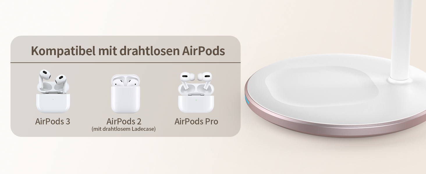 База для бездротової зарядки 3-в-1: iPhone, iWatch, AirPods. 15W, MagSafe, рожеве золото