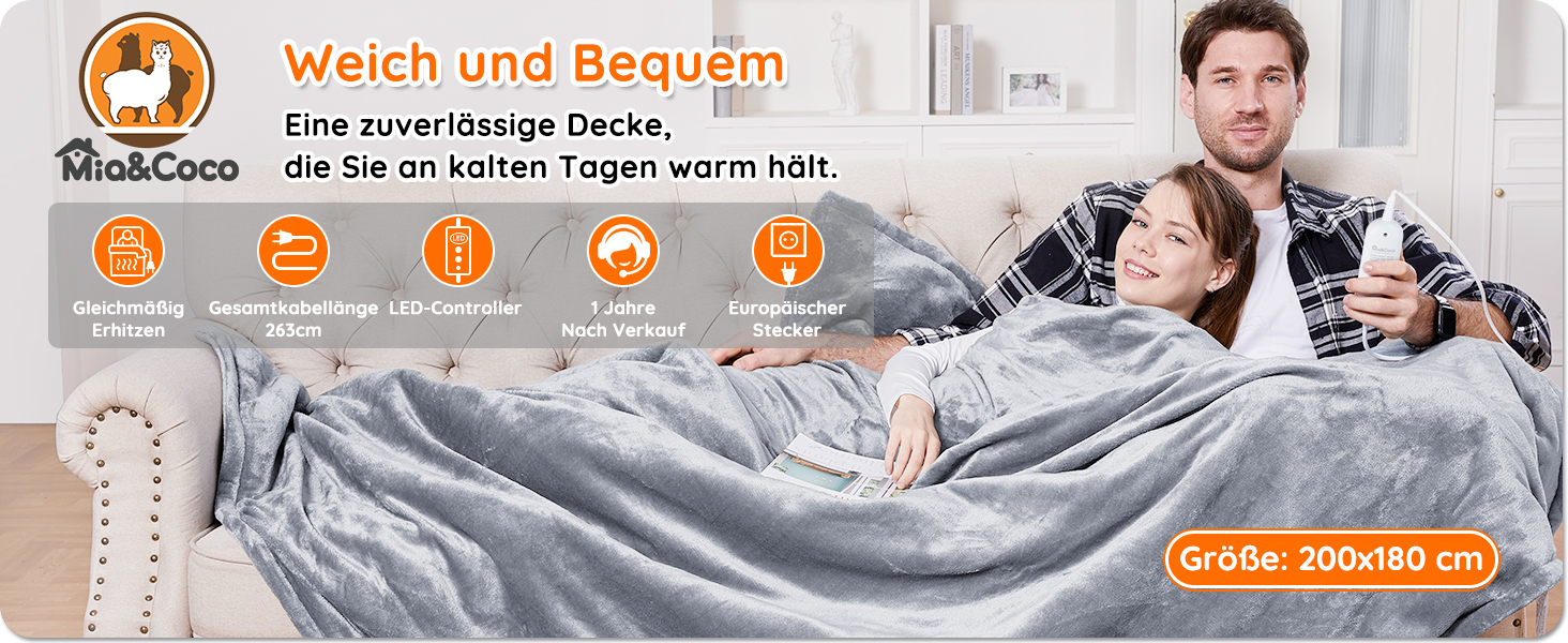 Електрична гріюча ковдра з автовимкненням, 200x180 см, 10 рівнів нагріву, таймер, захист від перегріву, для дому та офісу, флісова, сіра