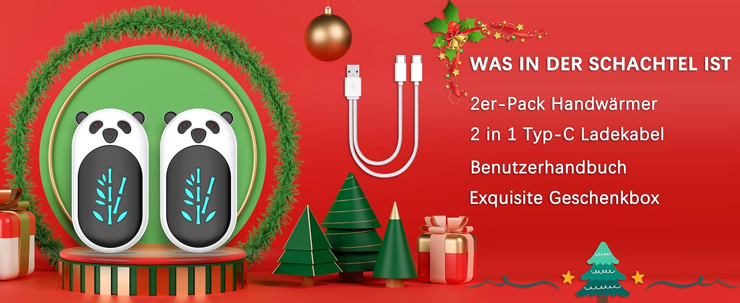 Електричний грієчка для рук, перезаряджається, 6000 mAh, USB, портативний, для жінок та чоловіків, для відпочинку на природі, кемпінгу, полювання, гольфу, Panda, чорний