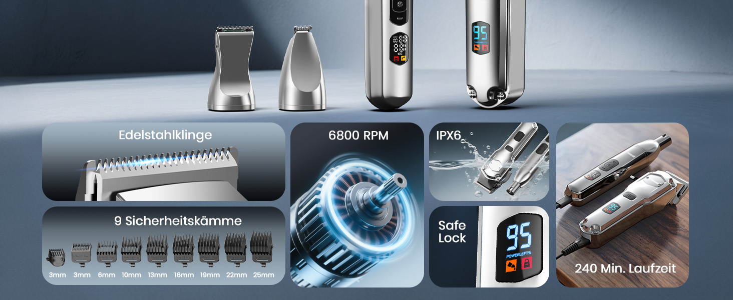 Машинка для стрижки собак Oneisall 4-в-1: стрижка, триммінг, шліфування кігтів. Для собак та котів, тиха, професійна, 4 години роботи від акумулятора