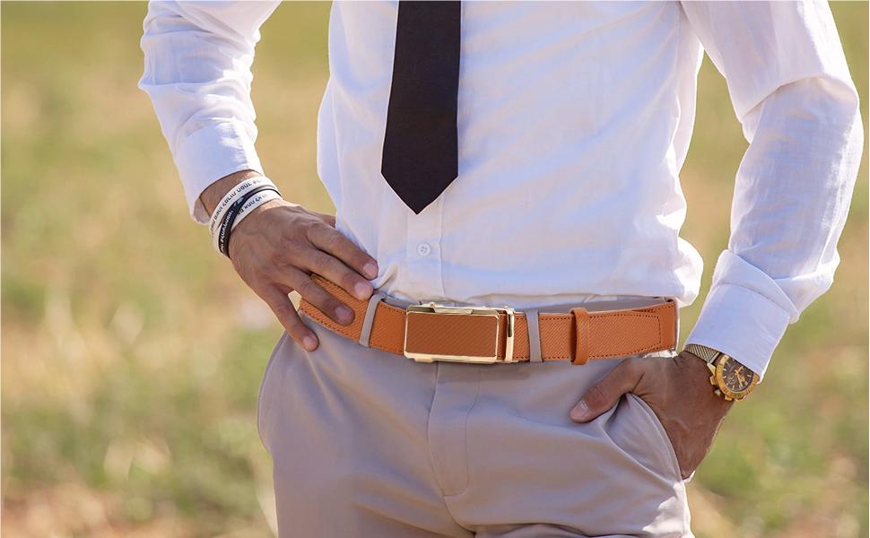 Чоловічий шкіряний ремінь DOOPAI з автоматичною застібкою, 35 мм, без отворів, регульований розмір, для ділового костюма, білий, 115 см (32-36 дюймів)