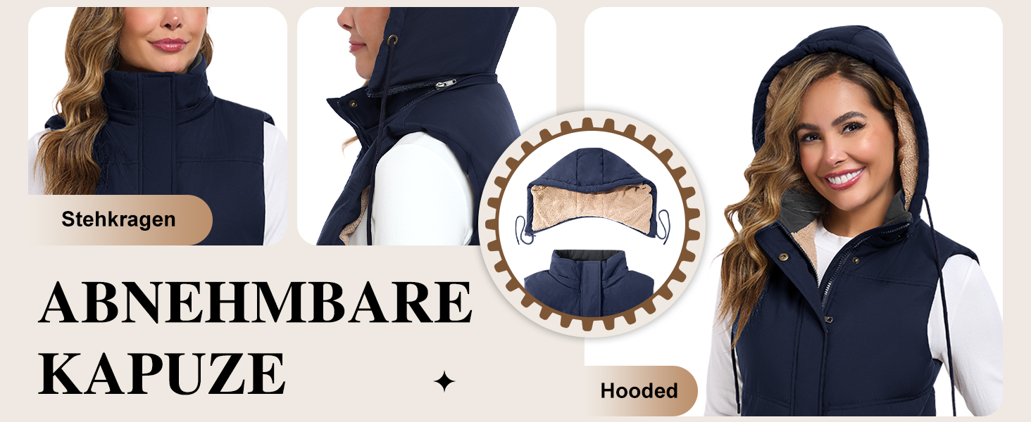 Жіноча безрукавка Heekpek з капюшоном: тепла флісова степна жилетка для зими та осені, чорна, розмір M