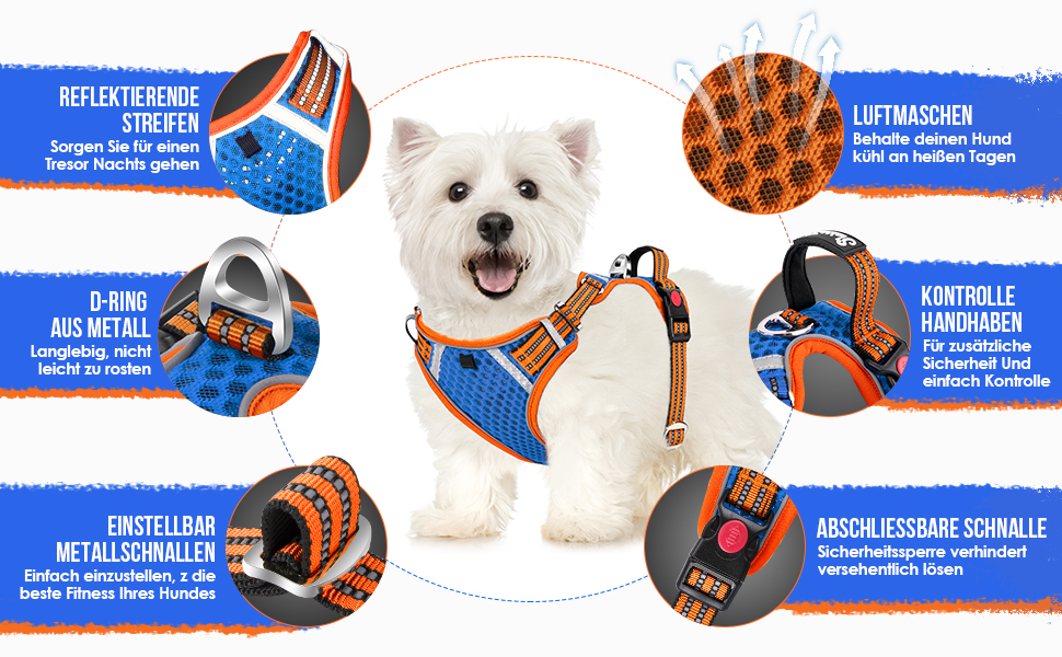 Шлейка для собак маленьких та середніх порід, Air Mesh дихаюча, з м'якою ручкою та замикаючими карабінами, вибухостійка, світловідбиваюча, червона, XS