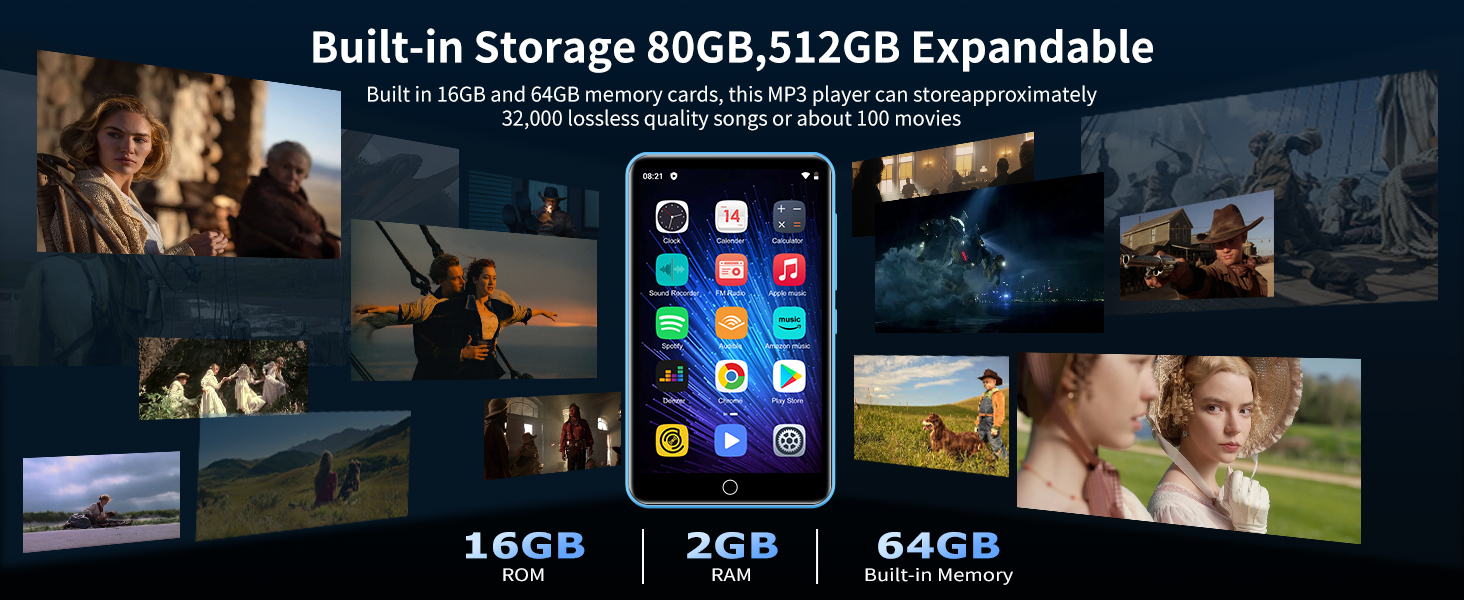 MP3-плеєр ZAQE 80GB з Bluetooth, WiFi, Android, Spotify, FM-радіо, 4