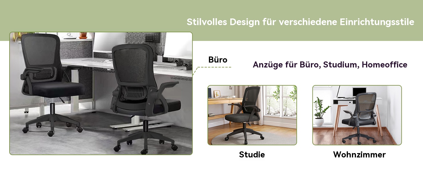 Ергономічне крісло для офісу з підйомними підлокітниками та підтримкою попереку, сітчаста спинка для комп'ютера - Homeoffice (Чорний та Білий), середній розмір