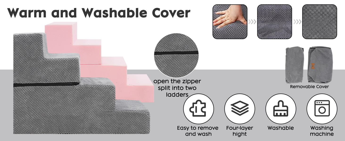 Сходинки для собак маленьких порід, 4 сходинки, 44 см, знімні, миючіся, з м'якого пінополіуретану, антиковзні, для ліжка/дивану/автомобіля