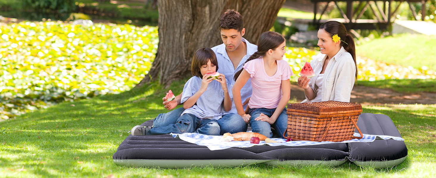 Надувний матрац SUV з 2 подушками – товстий, з фетром, для автомобіля – мобільні подорожі, кемпінг та відпочинок на природі – швидке надування та здування з електричним насосом