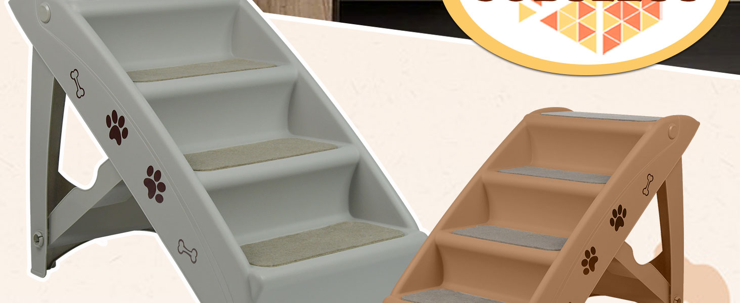 Сходинка для собак та котів SUBTLETY: розкладні сходи з 4 антиковзними сходинками, до 75 кг (колір: коричневий)