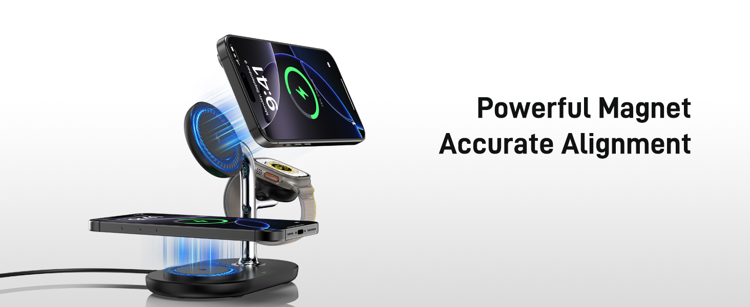 Бездротовий зарядний пристрій 3-в-1 для Apple iPhone, Apple Watch та AirPods, сумісний з моделями 16/15/14/13/12, 10/9/8/7/6/SE, 4/Pro