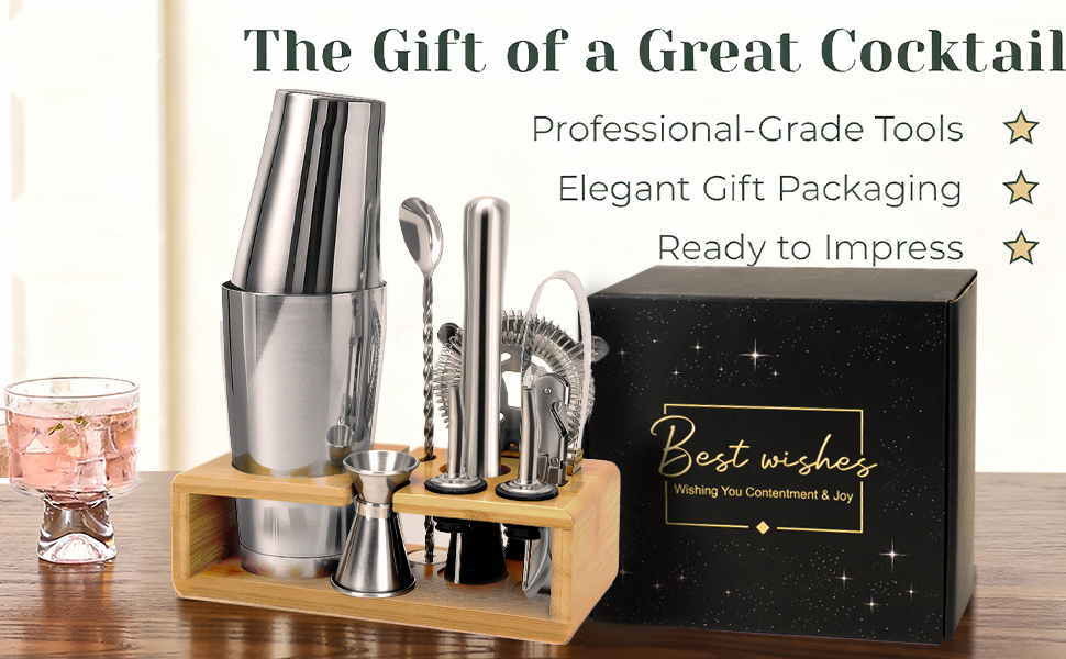 Набір для коктейлів преміум класу Boston Shaker, 16 предметів: шейкер, мадлер, відкривачка для пляшок, аксесуари для бару (чоловікам та жінкам)