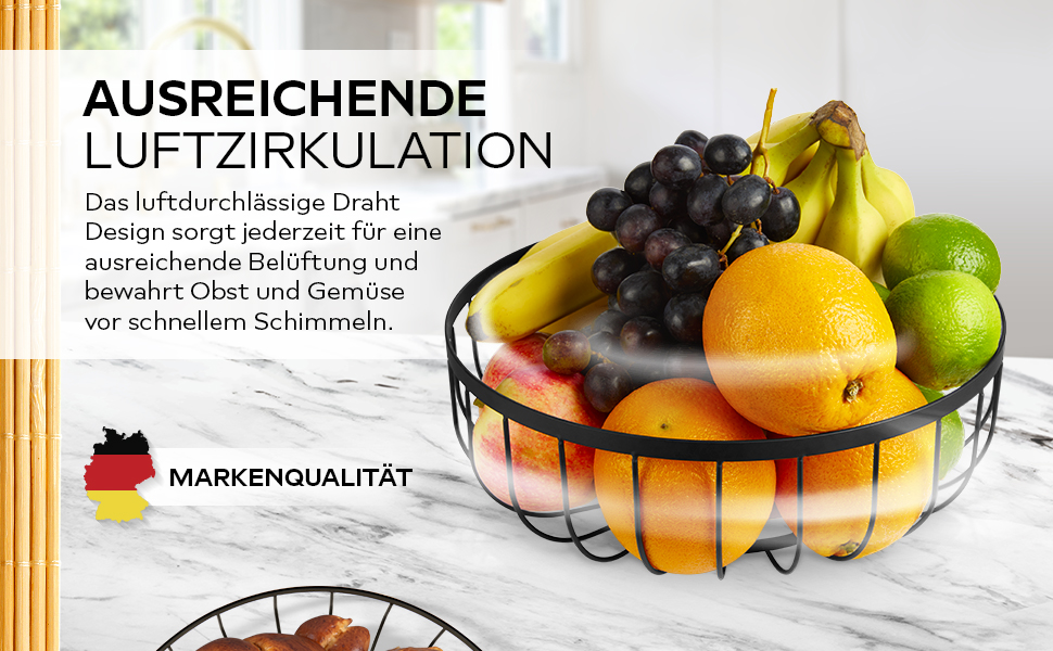 HIKITCHEN® Фруктова корзина - металева та бамбукова миска для кухні та дому