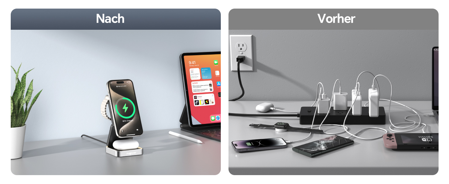 Зарядний пристрій 3-в-1 для Apple Watch та iPhone MagSafe, складна бездротова зарядка для AirPods Pro/3/2. Підходить для Apple Watch, iPhone 17/16/15/14/13. Білий (Чорний)