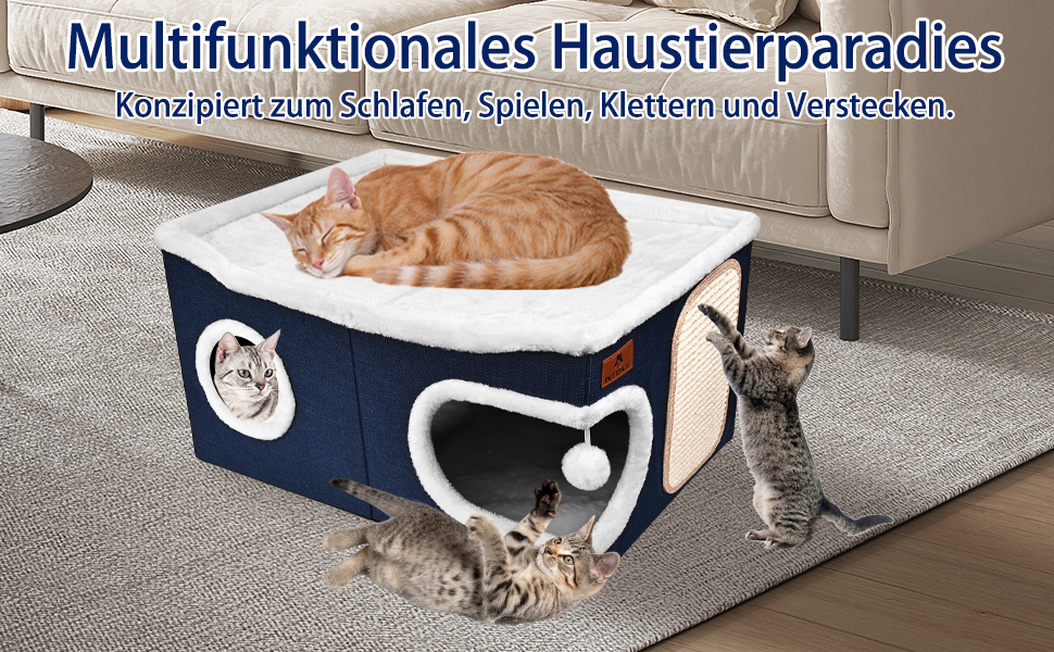 Кігтеточка-будиночок для котів з подушкою, блакитна, 60x43x32 см