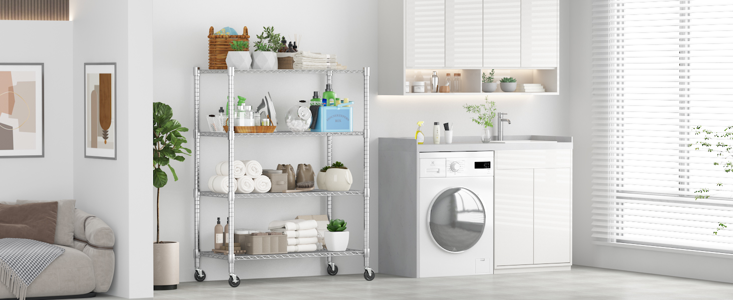 Adjustable 5-Tier Wire Shelving Unit with Wheels and Leveling Feet