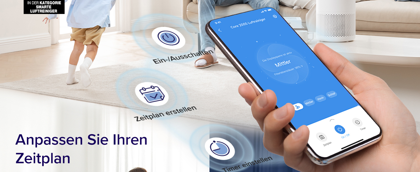 Повітряочисник LEVOIT з HEPA-фільтром: видаляє цвіль, пил, пилок, шерсть тварин. Автоматичний режим, таймер, тиха робота 22dB. CADR 240 м³/год, для кімнат до 50 м², білий.